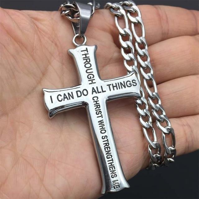 Men's Gold/Silver Stainless Steel Cross Pendant Necklace with Bible Verse-Necklaces-Innovato Design-Gold-24inch-Innovato Design
