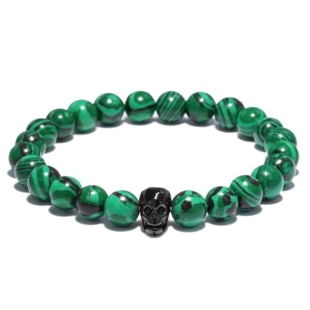 Green Natural Stone Malachite Beads Skull Bracelet – Innovato Design