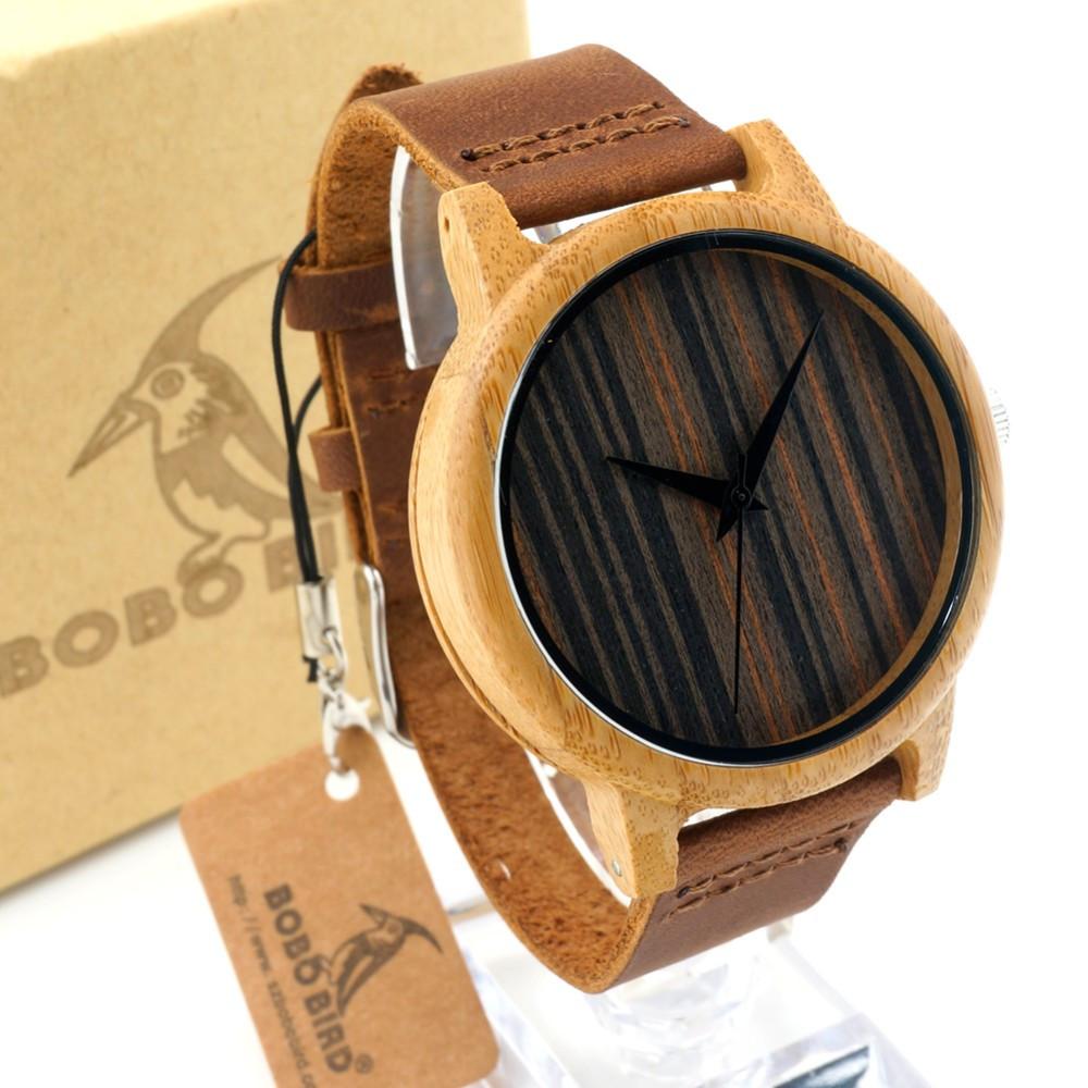 Luxury Bamboo Wooden Watch with Leather Band and Quartz Display-Watches-Innovato Design-With Box-Innovato Design