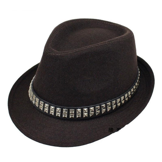 Vintage Wide Brim Wool Felt Fedora Trilby Hat with Metal-sequined Hatband-Hats-Innovato Design-Brown-Innovato Design