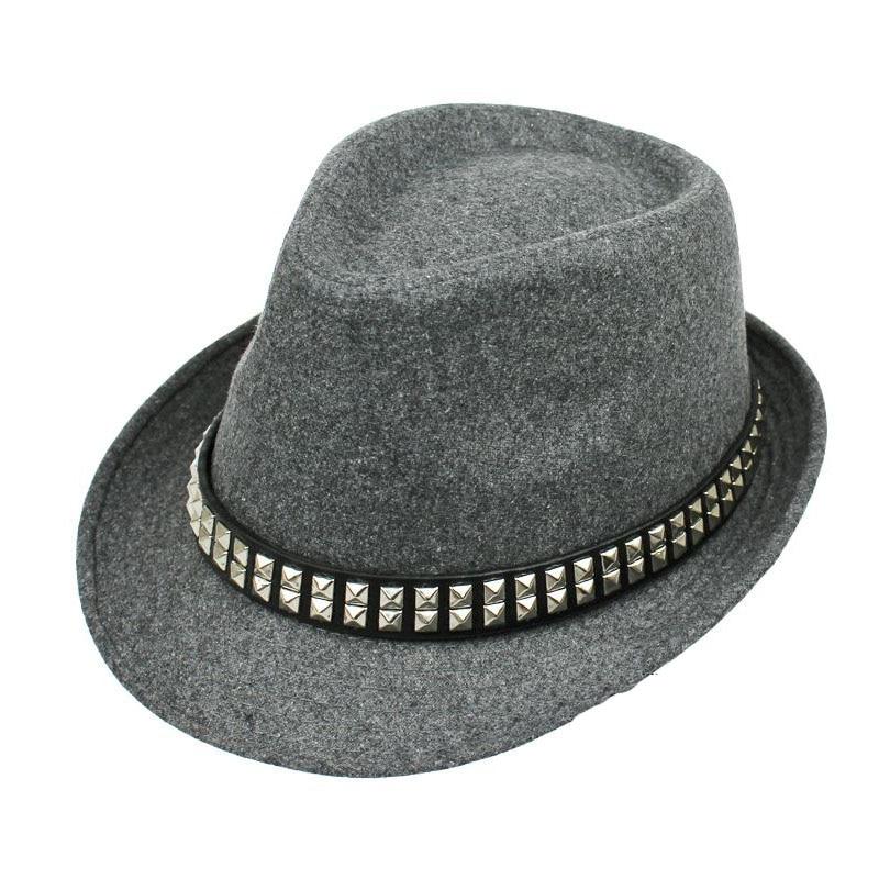 Vintage Wide Brim Wool Felt Fedora Trilby Hat with Metal-sequined Hatband-Hats-Innovato Design-Gray-Innovato Design