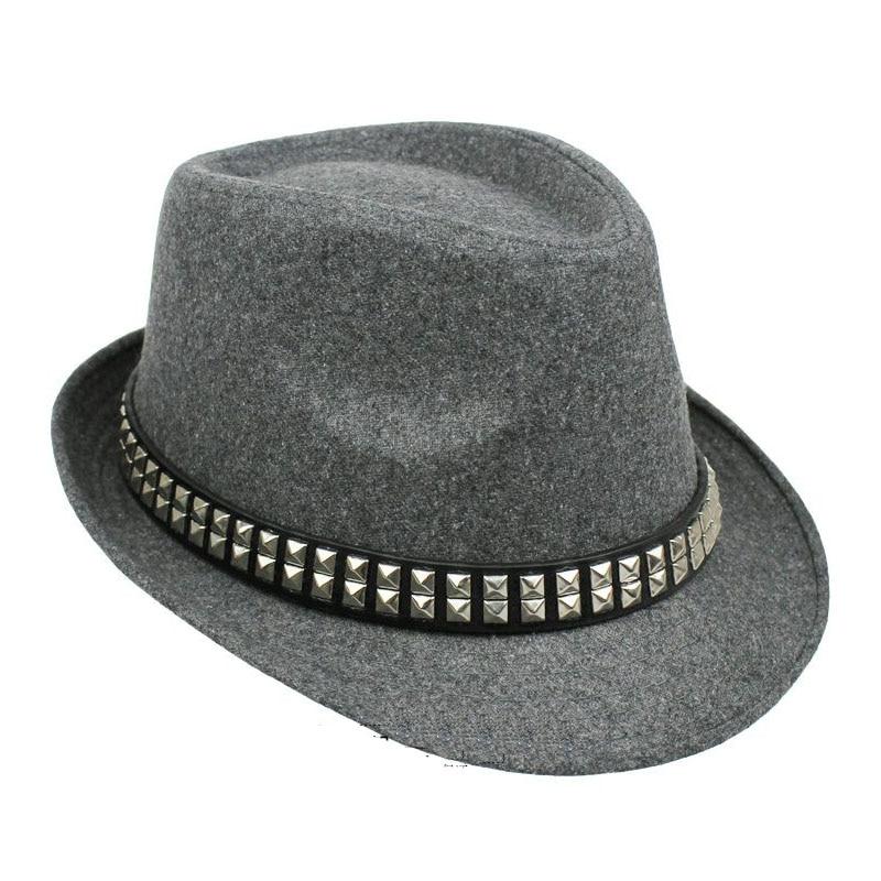 Vintage Wide Brim Wool Felt Fedora Trilby Hat with Metal-sequined Hatband-Hats-Innovato Design-Black-Innovato Design