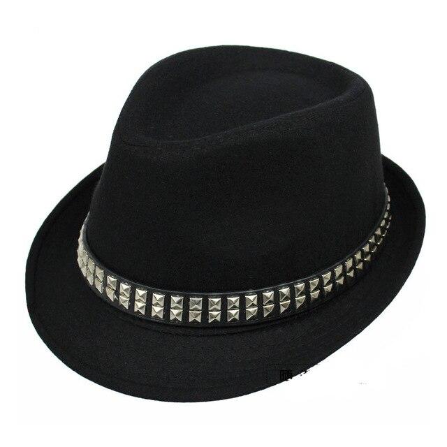 Vintage Wide Brim Wool Felt Fedora Trilby Hat with Metal-sequined Hatband-Hats-Innovato Design-Black-Innovato Design