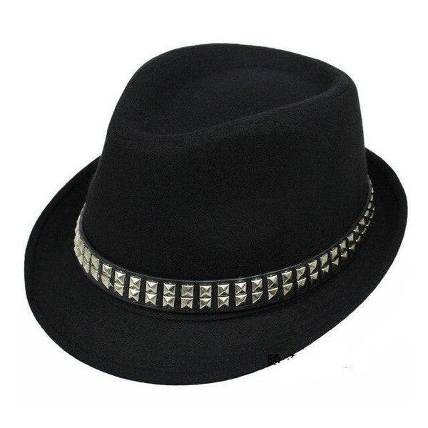 Vintage Wide Brim Wool Felt Fedora Trilby Hat with Metal-sequined Hatband