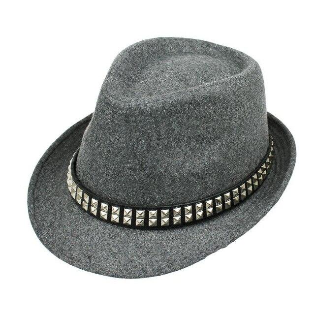 Vintage Wide Brim Wool Felt Fedora Trilby Hat with Metal-sequined Hatband-Hats-Innovato Design-Black-Innovato Design
