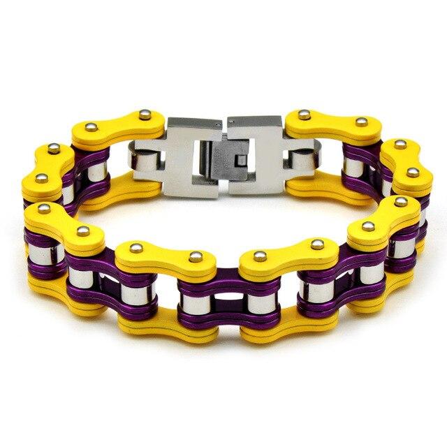 4 Tones Motorcycle Chain Stainless Steel Bangle Bracelet-Bracelets-Innovato Design-Yellow & Purple-Innovato Design