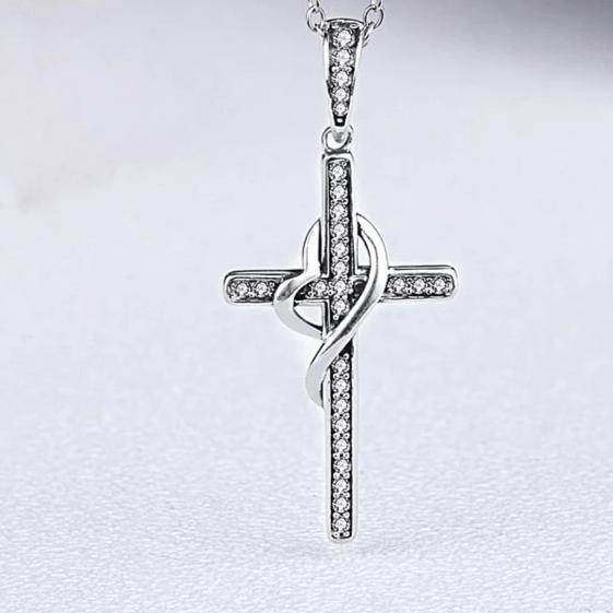 925 Sterling Silver Cubic Zirconia Cross Pendant Necklace-Necklaces-Innovato Design-Innovato Design