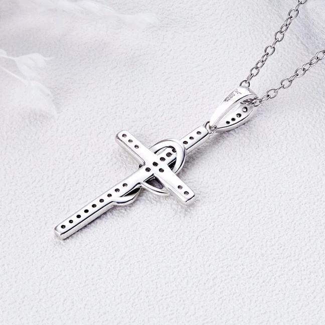 925 Sterling Silver Cubic Zirconia Cross Pendant Necklace-Necklaces-Innovato Design-Innovato Design