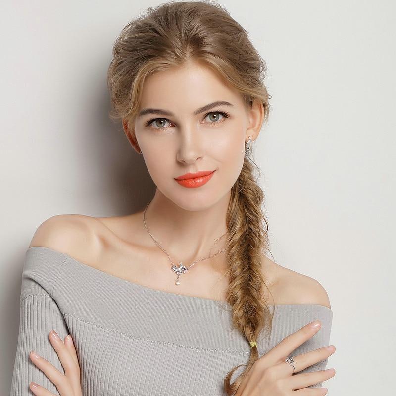 925 Sterling Silver Crystal Crescent Moon and Blue Star Pendant Necklace-Necklaces-Innovato Design-Innovato Design