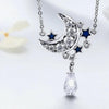 925 Sterling Silver Crystal Crescent Moon and Blue Star Pendant Necklace - InnovatoDesign