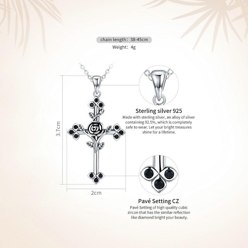 Two-Tone Silver Cross with Overlapping Rose Gold Rose Pendant Necklace-Necklaces-Innovato Design-Innovato Design