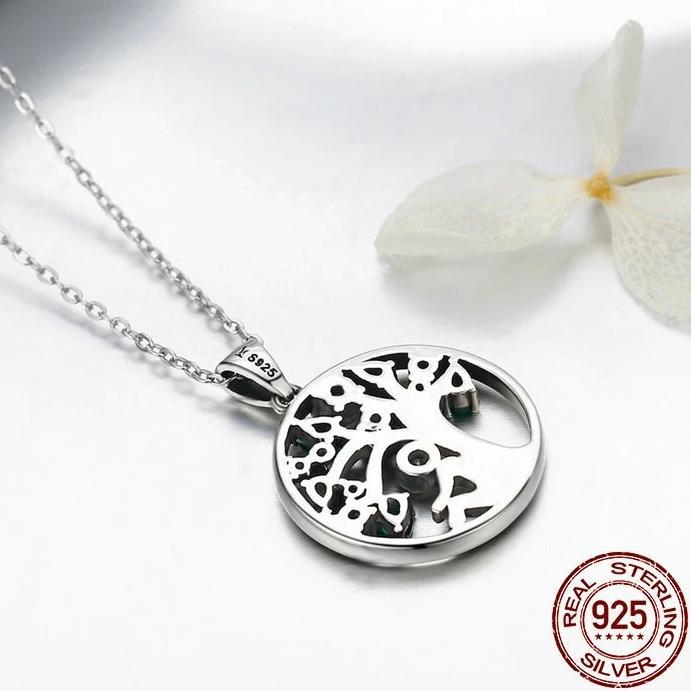 925 Sterling Silver Tree of Life with Clear and Green Zirconia Crystals-Necklaces-Innovato Design-Innovato Design