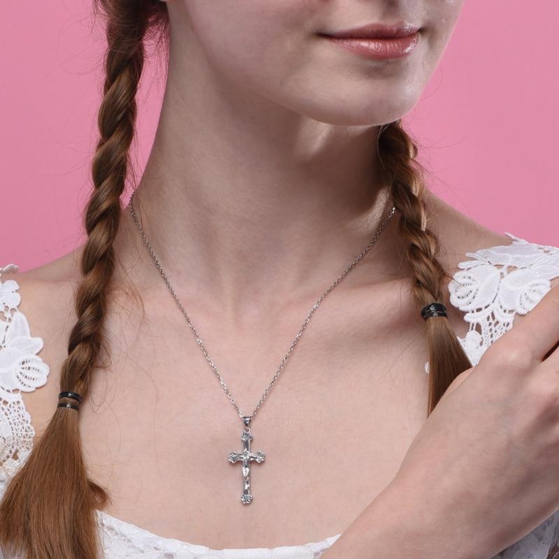 925 Sterling Silver Abstract Jesus Christ Catholic Cross Pendant Necklace-Necklaces-Innovato Design-Innovato Design