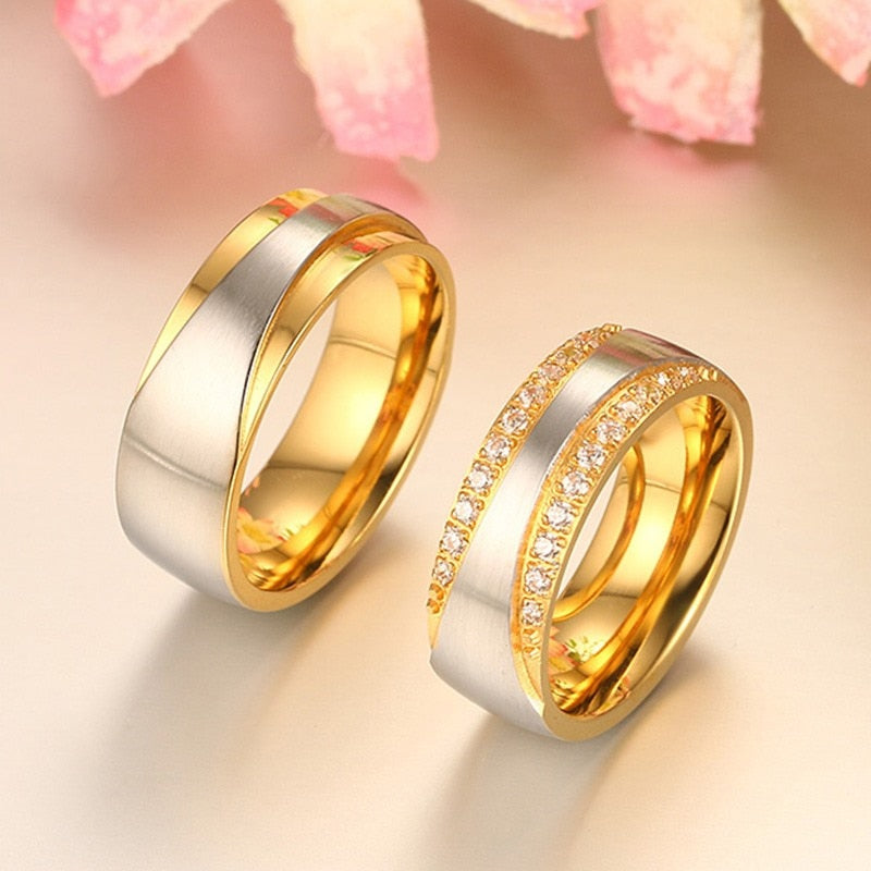 Silver/Gold and Cubic Zirconia Stainless Steel Wedding Ring Set-Couple Rings-Innovato Design-8-5-Innovato Design