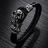 Black Genuine Leather Gothic Skull with Cubic Zirconia Bracelet-Skull Bracelet-Innovato Design-Innovato Design