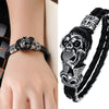 Black Genuine Leather Gothic Skull with Cubic Zirconia Bracelet-Skull Bracelet-Innovato Design-Innovato Design