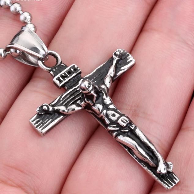 Jesus Christ on Crucifix Catholic Pendant with Ball Chain Necklace-Necklaces-Innovato Design-Innovato Design