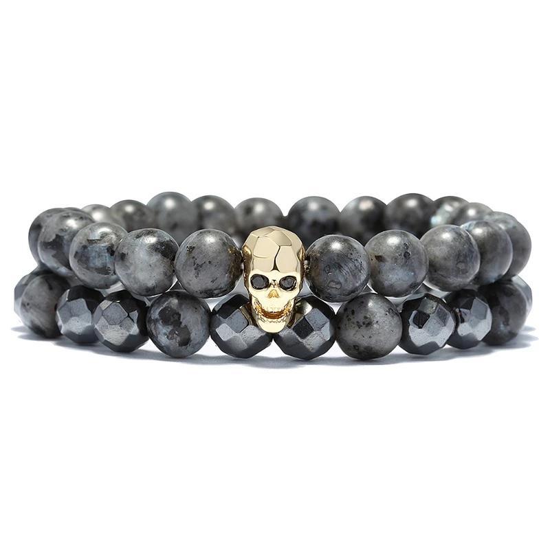 Natural Stone Antique Black Beads Skull Bracelet-Skull Bracelet-Innovato Design-Black-Innovato Design