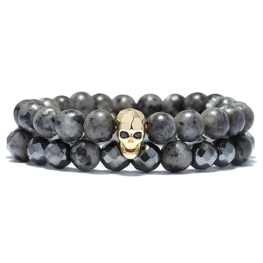 Natural Stone Antique Black Beads Skull Bracelet-Skull Bracelet-Innovato Design-Black-Innovato Design