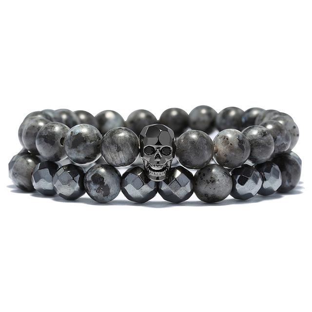 Natural Stone Antique Black Beads Skull Bracelet-Skull Bracelet-Innovato Design-Black-Innovato Design