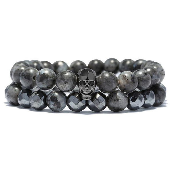 Natural Stone Antique Black Beads Skull Bracelet - InnovatoDesign