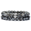 Natural Stone Antique Black Beads Skull Bracelet-Skull Bracelet-Innovato Design-Silver-Innovato Design