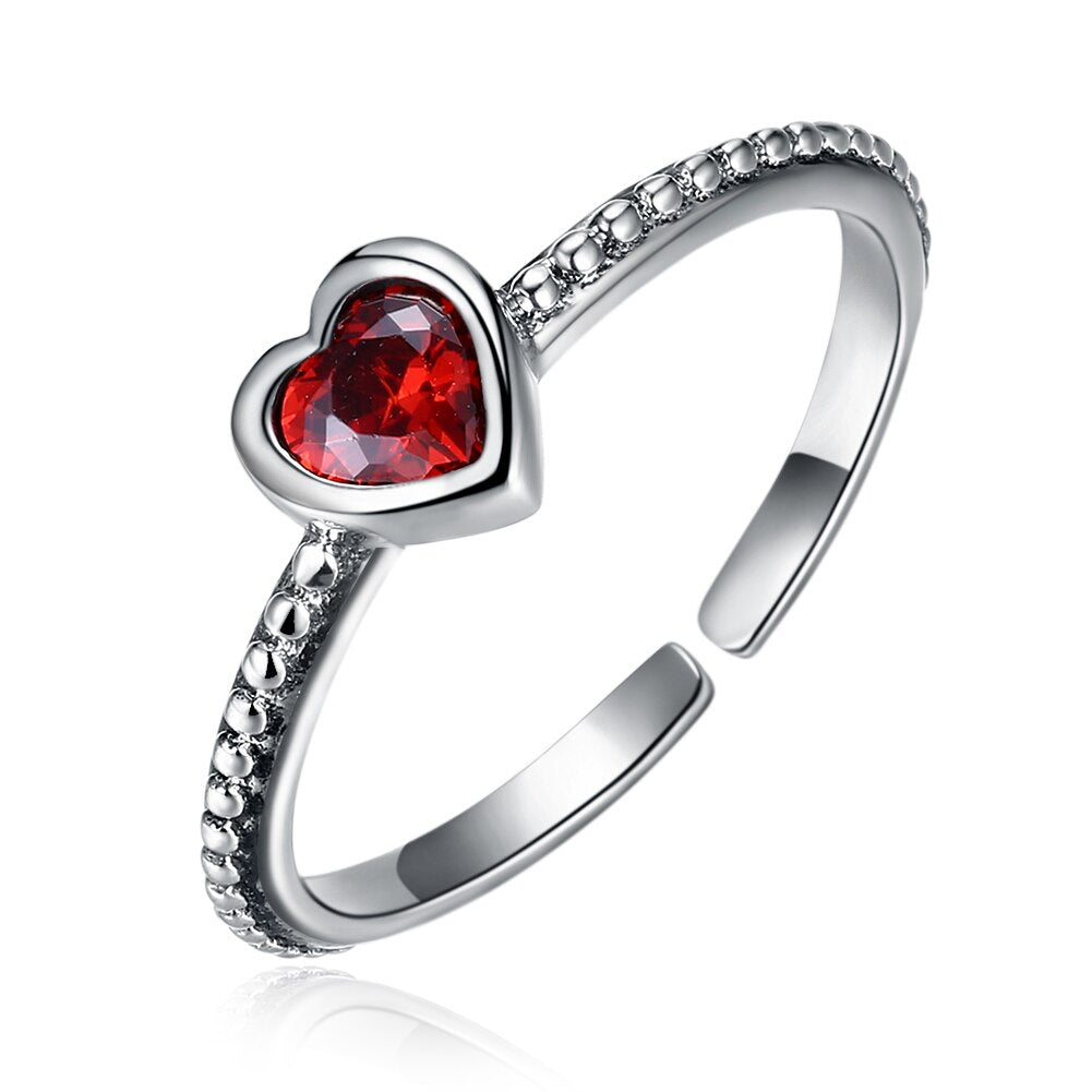Red Cubic Zirconia Heart 925 Sterling Silver Vintage Style Punk Ring-Rings-Innovato Design-Innovato Design