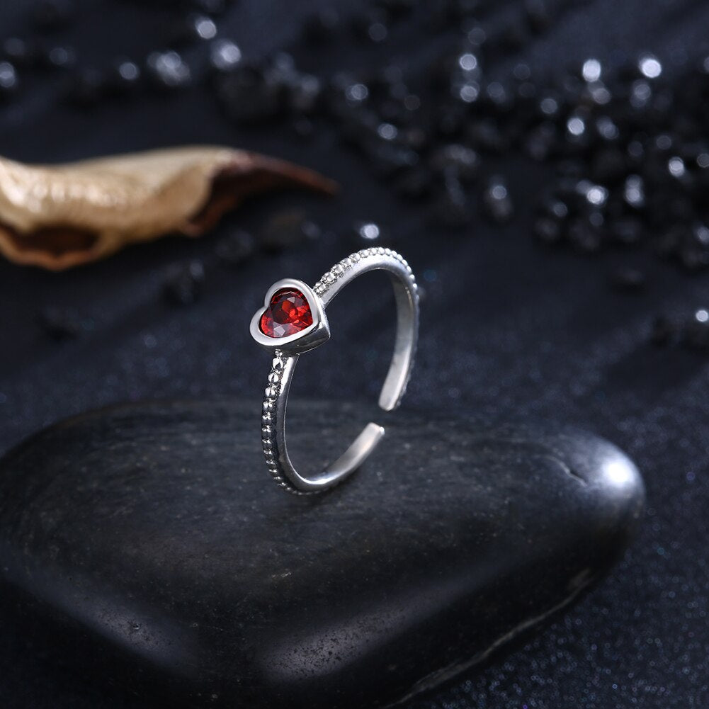 Red Cubic Zirconia Heart 925 Sterling Silver Vintage Style Punk Ring-Rings-Innovato Design-Innovato Design