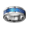 Silver Tone Tungsten Carbide Ring with Blue Dragon Meteorite - InnovatoDesign