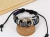 Black Genuine Leather Punk Skull Beaded Bracelet - InnovatoDesign
