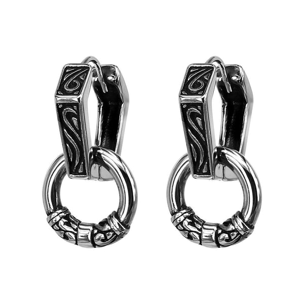 Black-Plated Tribal Design with Hoop Stainless Steel Retro-Punk Earrings-Earrings-Innovato Design-Innovato Design