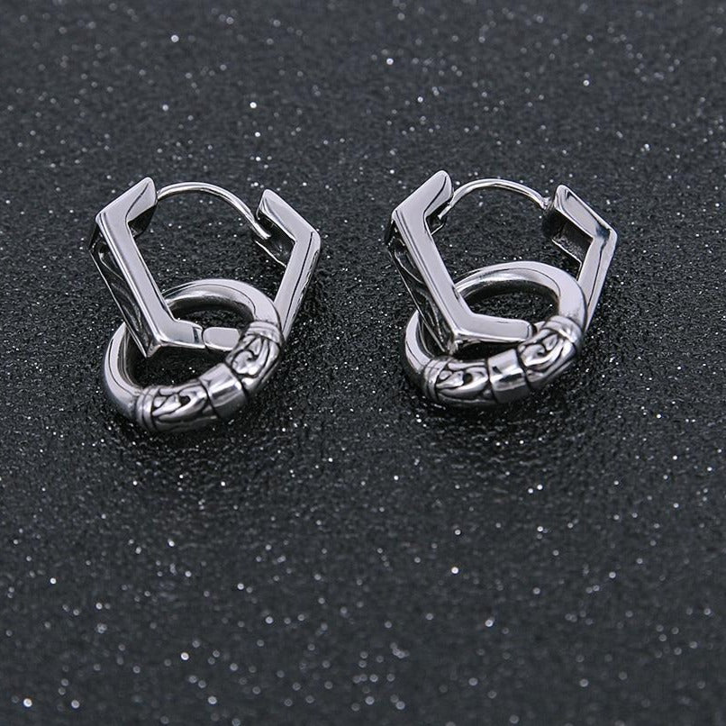 Black-Plated Tribal Design with Hoop Stainless Steel Retro-Punk Earrings-Earrings-Innovato Design-Innovato Design