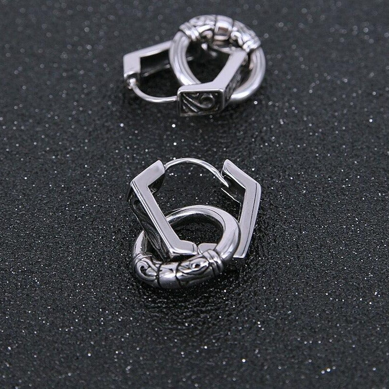 Black-Plated Tribal Design with Hoop Stainless Steel Retro-Punk Earrings-Earrings-Innovato Design-Innovato Design