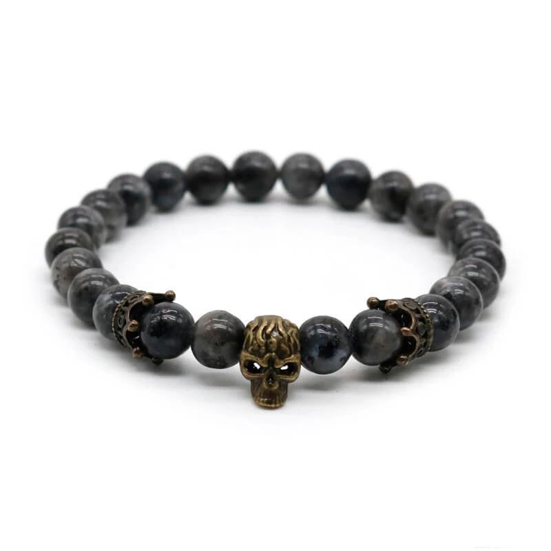 Lava Rock Stone Skull and Crown Beaded Bracelet-Skull Bracelet-Innovato Design-Tige Eye Gold-Innovato Design