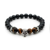 Lava Rock Stone Skull and Crown Beaded Bracelet-Skull Bracelet-Innovato Design-Tiger Eye silver-Innovato Design
