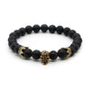Lava Rock Stone Skull and Crown Beaded Bracelet-Skull Bracelet-Innovato Design-Lava Stone Gold-Innovato Design