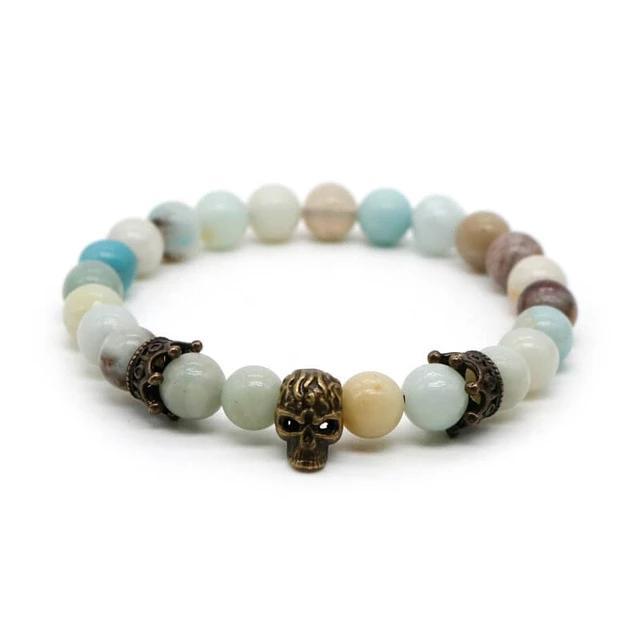 Lava Rock Stone Skull and Crown Beaded Bracelet-Skull Bracelet-Innovato Design-Amazonite Bronze-Innovato Design