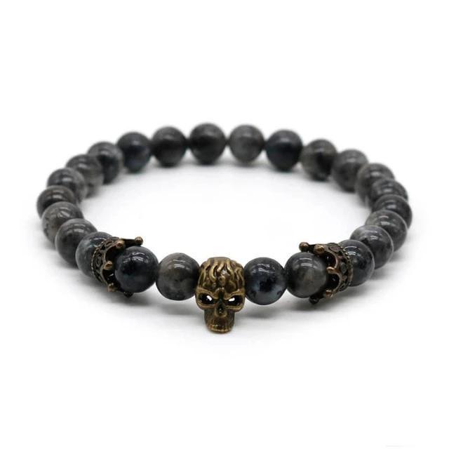 Lava Rock Stone Skull and Crown Beaded Bracelet-Skull Bracelet-Innovato Design-Spectrolite Bronze-Innovato Design