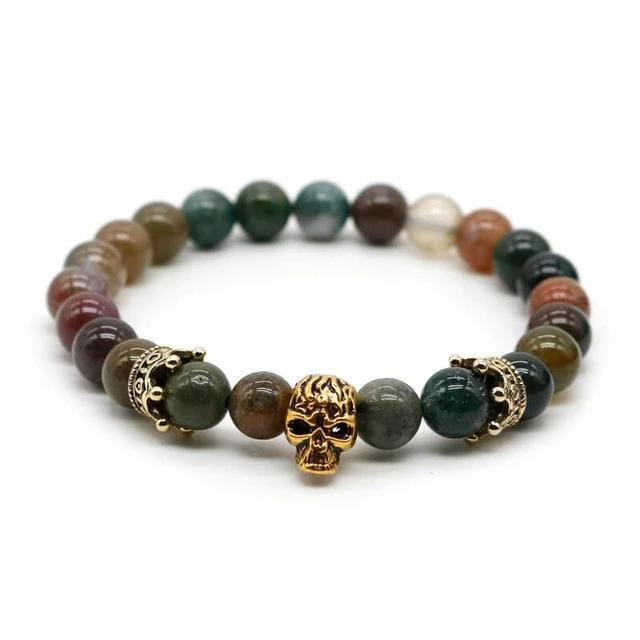 Lava Rock Stone Skull and Crown Beaded Bracelet-Skull Bracelet-Innovato Design-Onyx gold-Innovato Design