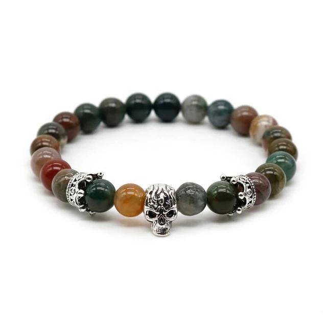 Lava Rock Stone Skull and Crown Beaded Bracelet-Skull Bracelet-Innovato Design-Onyx Silver-Innovato Design