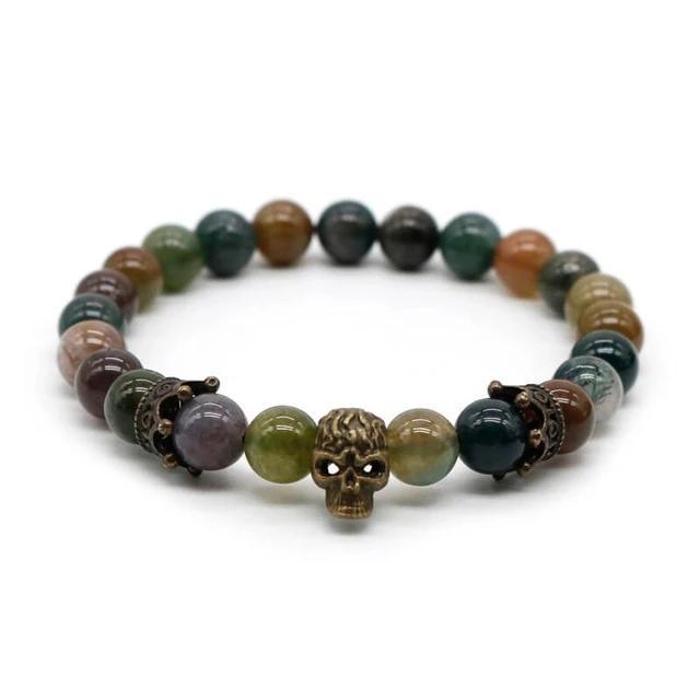 Lava Rock Stone Skull and Crown Beaded Bracelet-Skull Bracelet-Innovato Design-Onyx Bronze-Innovato Design