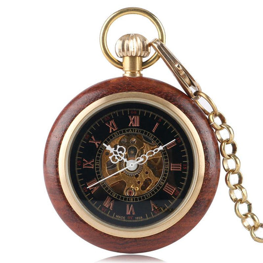 Vintage Gold & Red Wood Pocket Watch with Roman Numbers-Pocket Watch-Innovato Design-Innovato Design