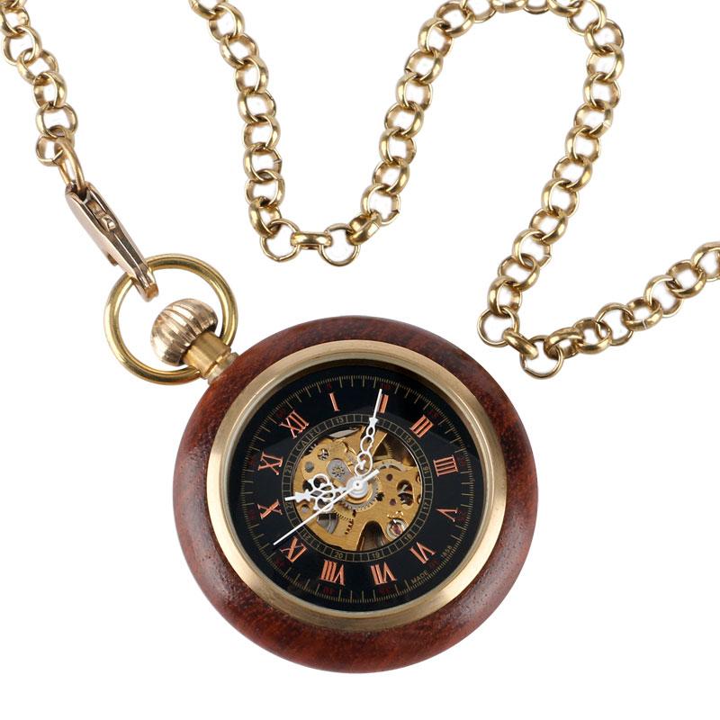 Vintage Gold & Red Wood Pocket Watch with Roman Numbers-Pocket Watch-Innovato Design-Innovato Design