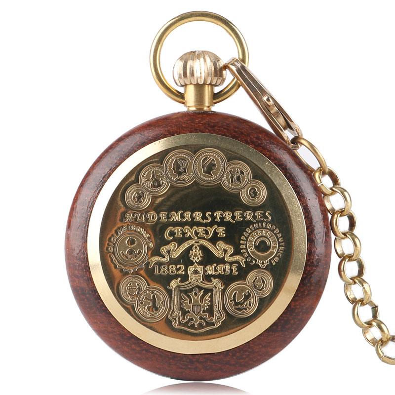 Vintage Gold & Red Wood Pocket Watch with Roman Numbers-Pocket Watch-Innovato Design-Innovato Design