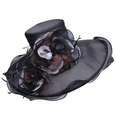 Floppy Large Brim Organza Sun Hat with Feather