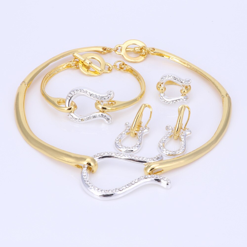 Omega Crystal Necklace, Bracelet, Earrings & Ring Wedding Jewelry Set-Jewelry Sets-Innovato Design-Gold-Innovato Design
