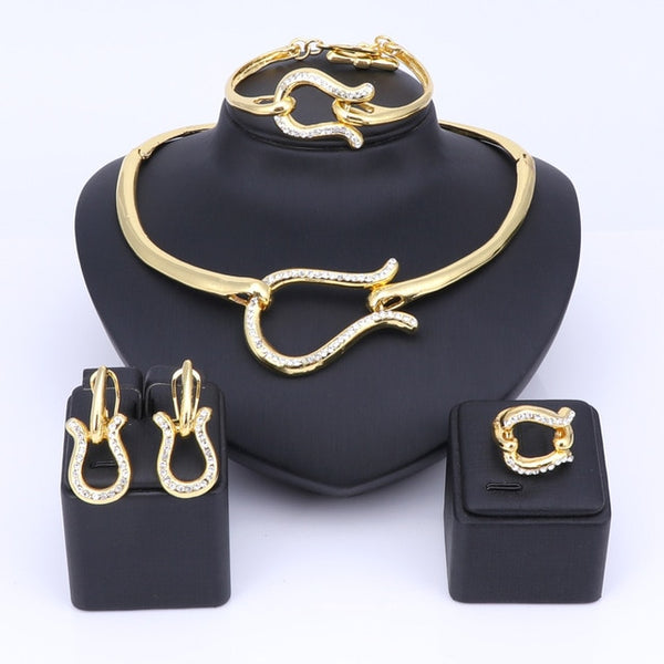 Omega Crystal Necklace, Bracelet, Earrings & Ring Wedding Jewelry Set
