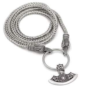 Odin's Raven with Thor's Hammer Pendant Chain Necklace-Necklaces-Innovato Design-Axe-27.5-Innovato Design