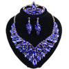 Crystal and Rhinestone Necklace, Bracelet, Earrings & Ring Wedding Statement Jewelry Set-Jewelry Sets-Innovato Design-Blue-Innovato Design