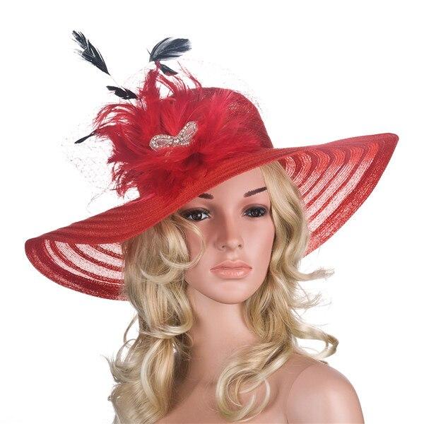 Floppy Wide Brim Sun Hat with Feather and Veil-Hats-Innovato Design-Red-Innovato Design